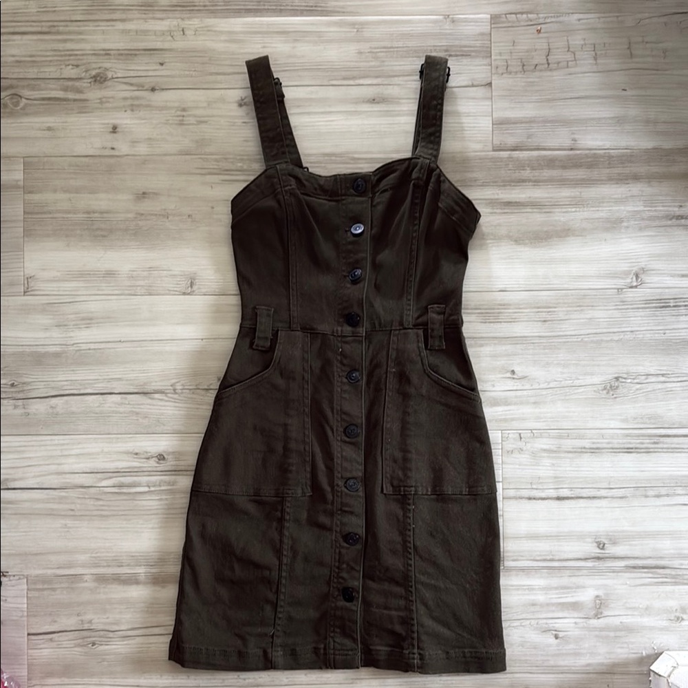 Olive Green Button Down Denim Dress